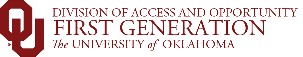 Interlocking OU, Division of Access and Opportunity, First Generation, The University of Oklahoma website wordmark.