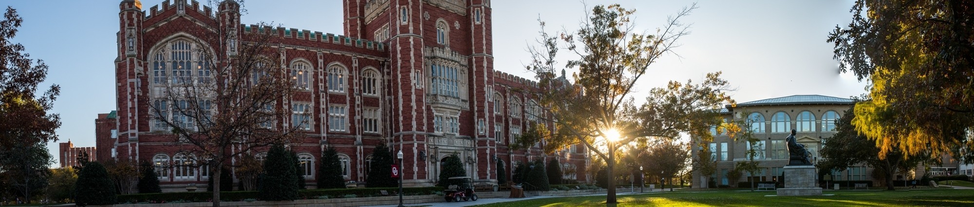 Trees and buildings on OU's campus in Norman, Oklahoma.