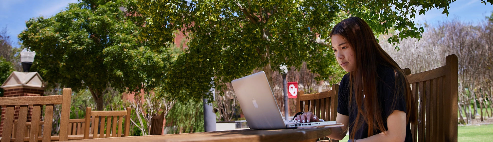 Student studying on campus.