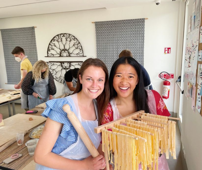 Students at a pasta making class