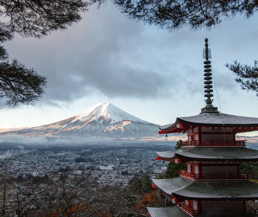 Mountain and Building in Japan