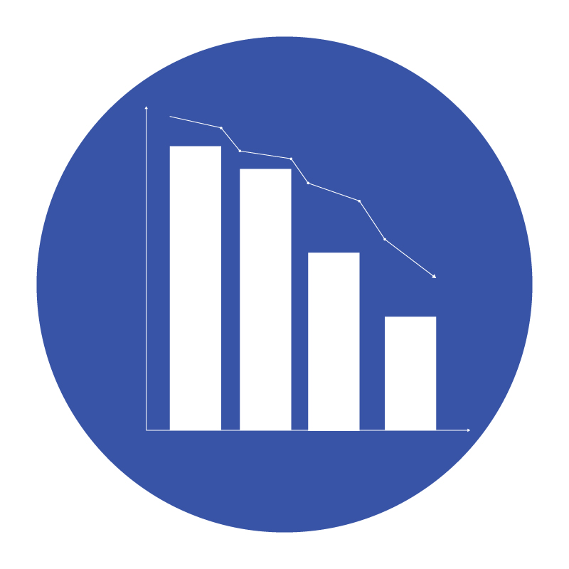 Bar chart icon with trend line.