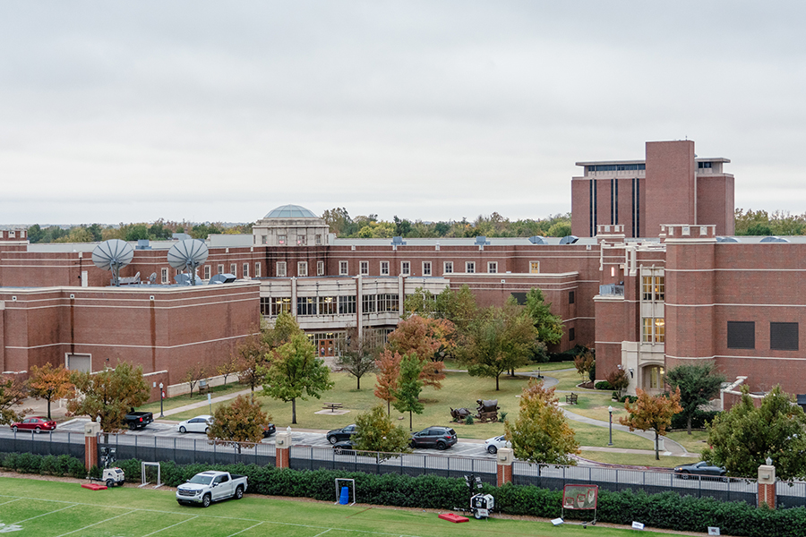 Gaylord College of Journalism and Mass Communication, back courtyard area of building