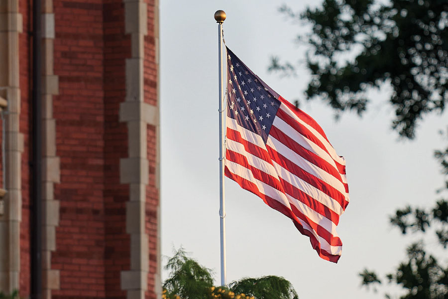 Flag flying on University of Oklahoma Campus. 