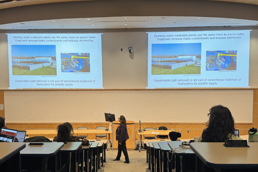 Jeanne VanBriesen presents her research at the National Weather Center.