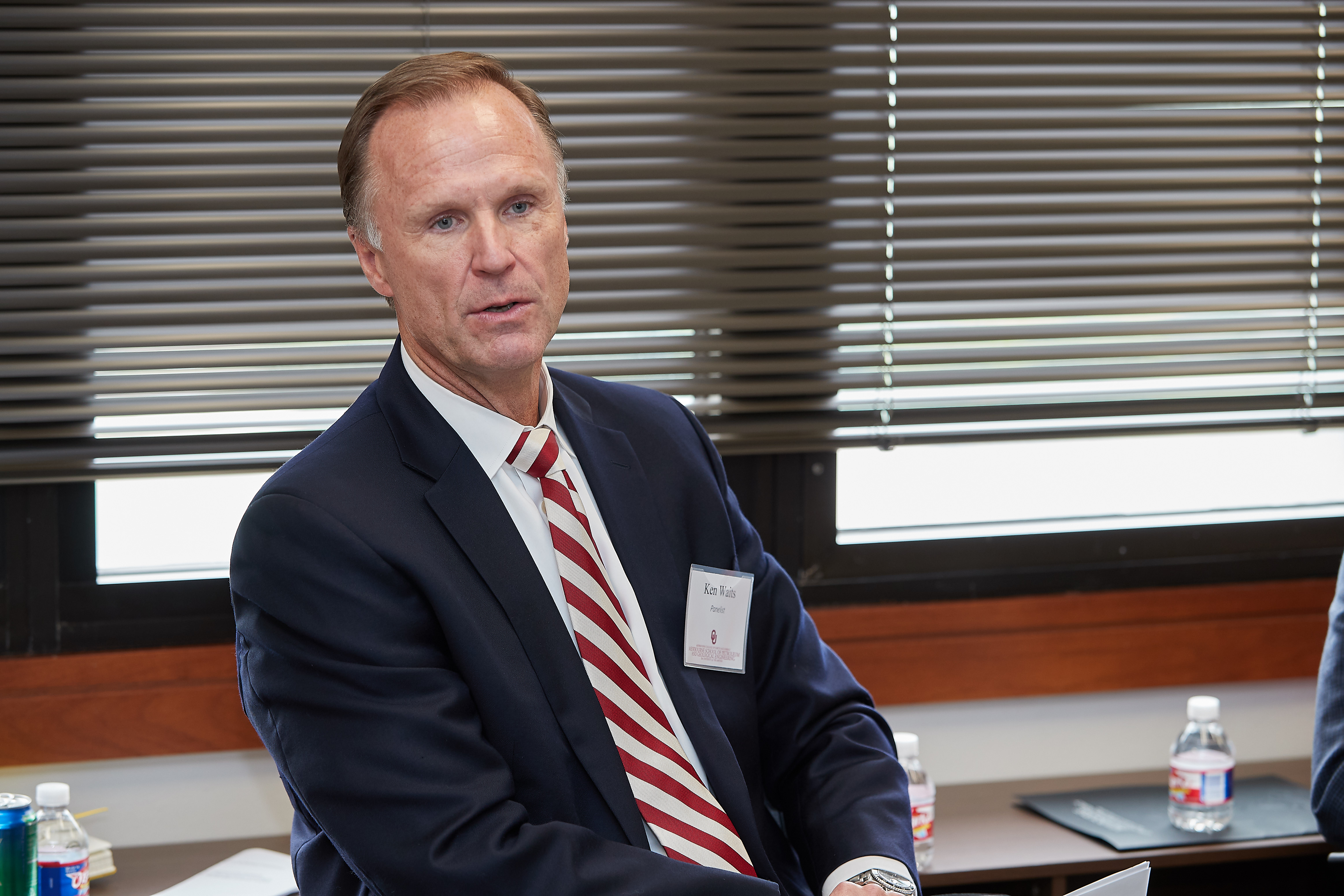 Ken Waits speaking as a panelist for the Mewbourne School of Petroleum and Geological Sciences.