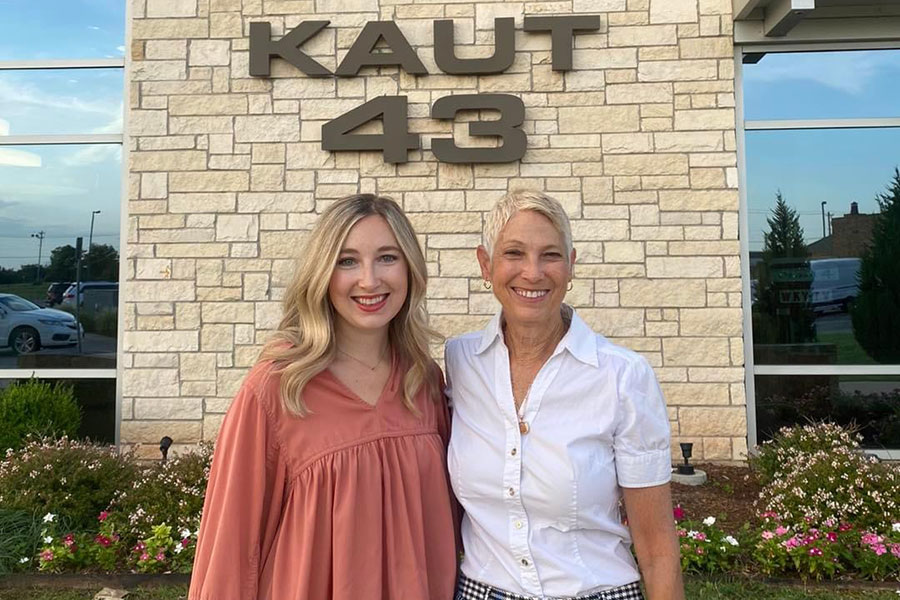 Rebecca Pierce and Melissa Craft stand outside the KFOR 4 building.