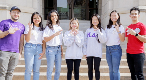 Multicultural Greek Council students posing for a group photo. 