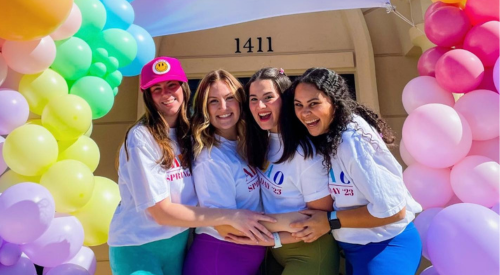 Panhellenic Association students posing for a group photo. 