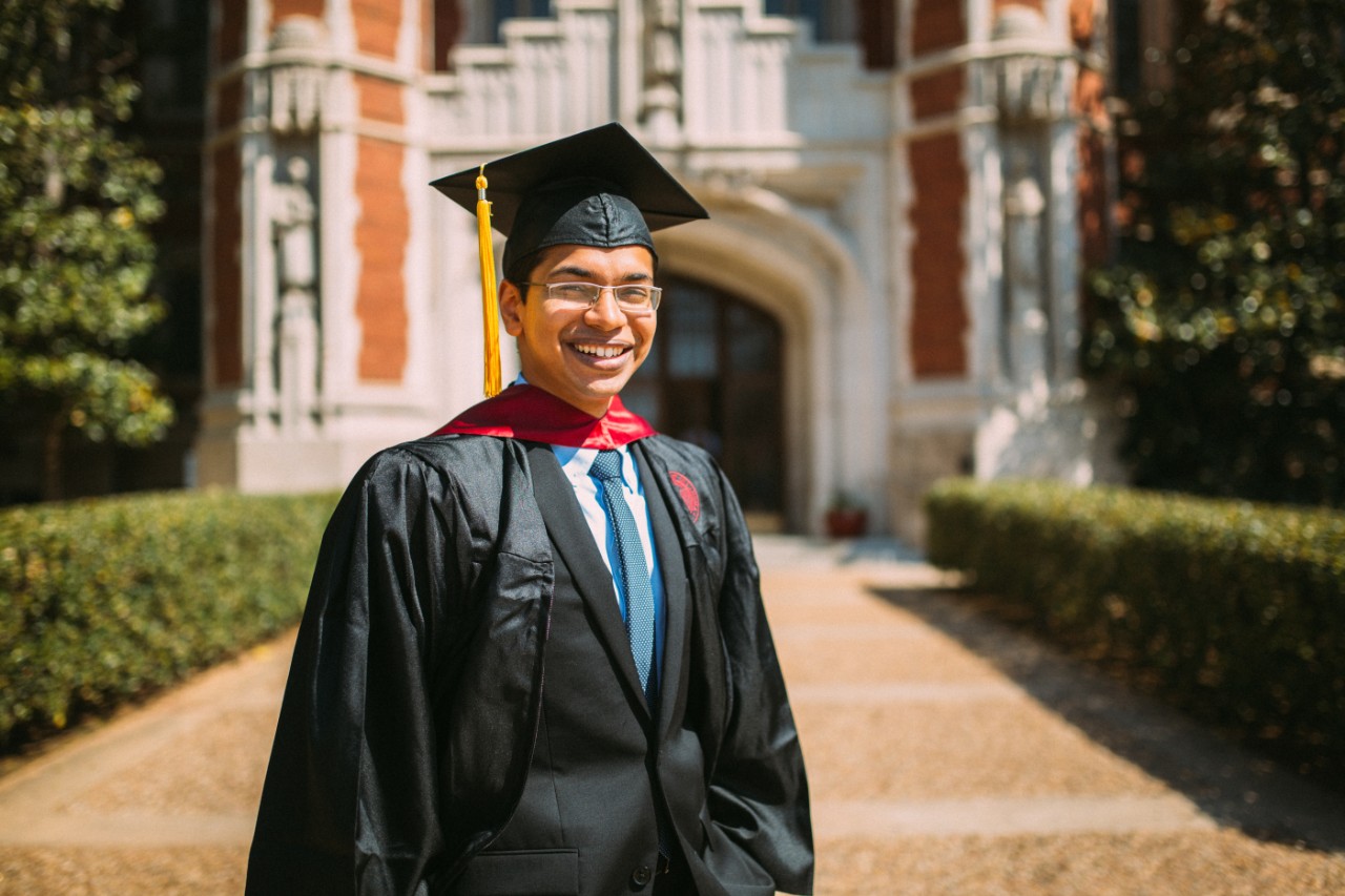 Student in cap and gown