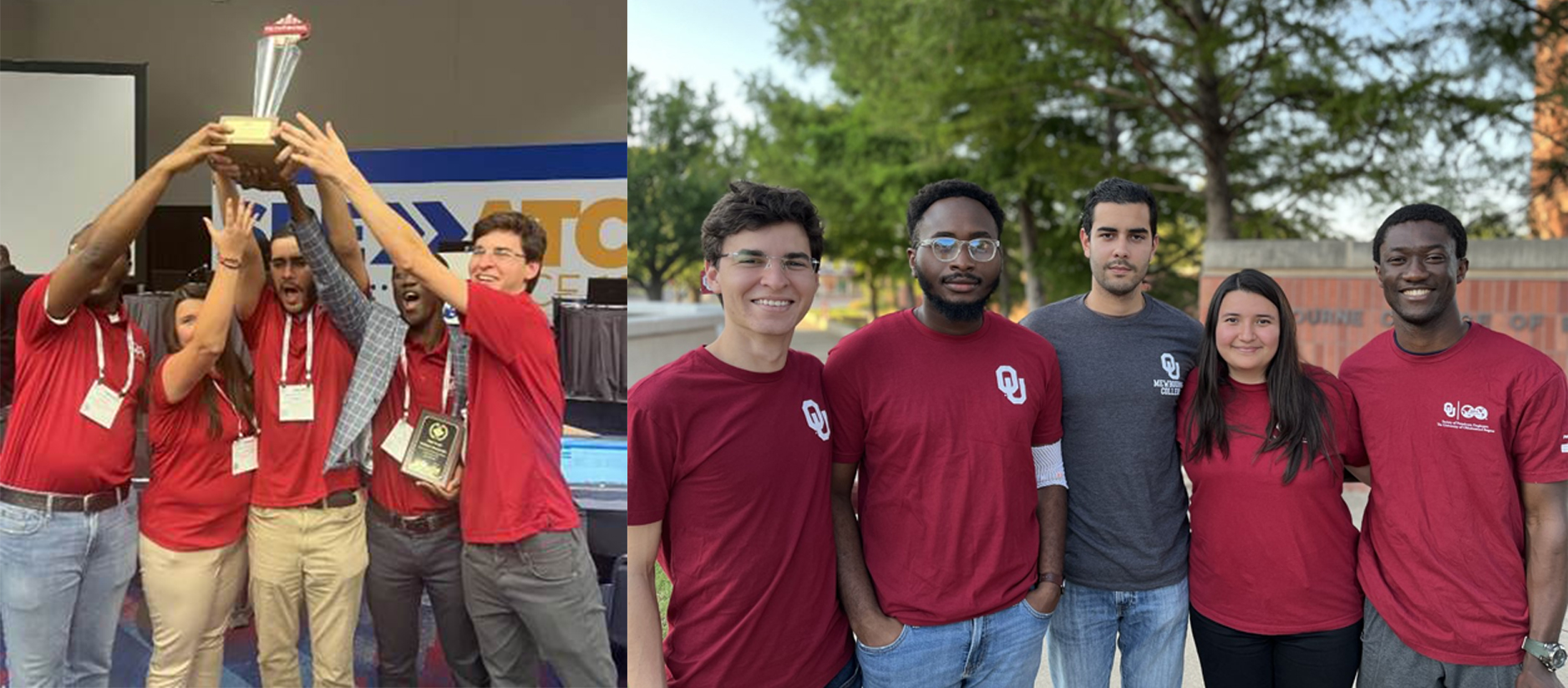 picture of petrobowl champions holding trophy - Camilo Mateus, Chinedu Nwosu, Marco Tulio Portella, Camila Castillo, Blessed Amoah. Be sure to congratulate them the next time you see them around campus!