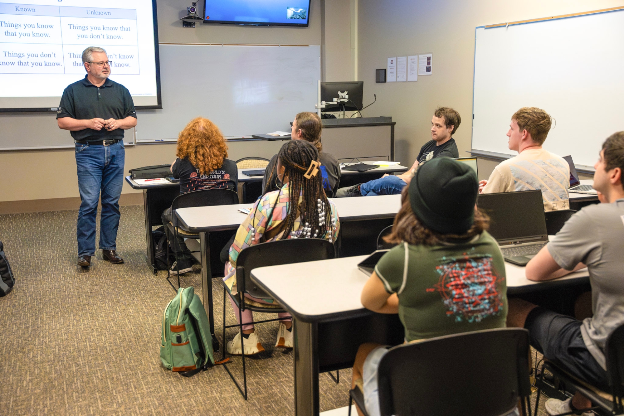 Students looking forward in class.