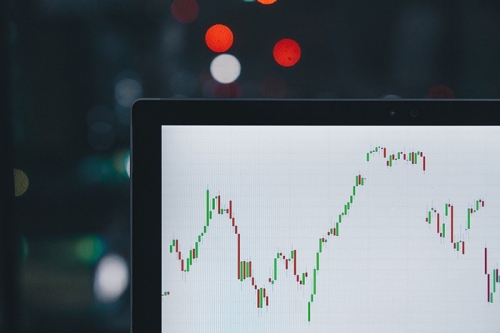 Computer screen shows graph of up and down flucuations