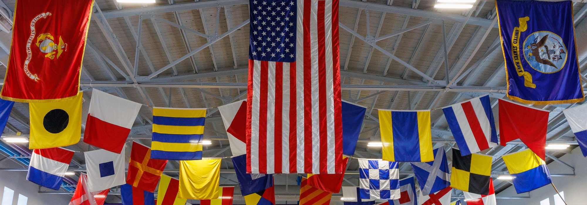 Flags hanging in Armory