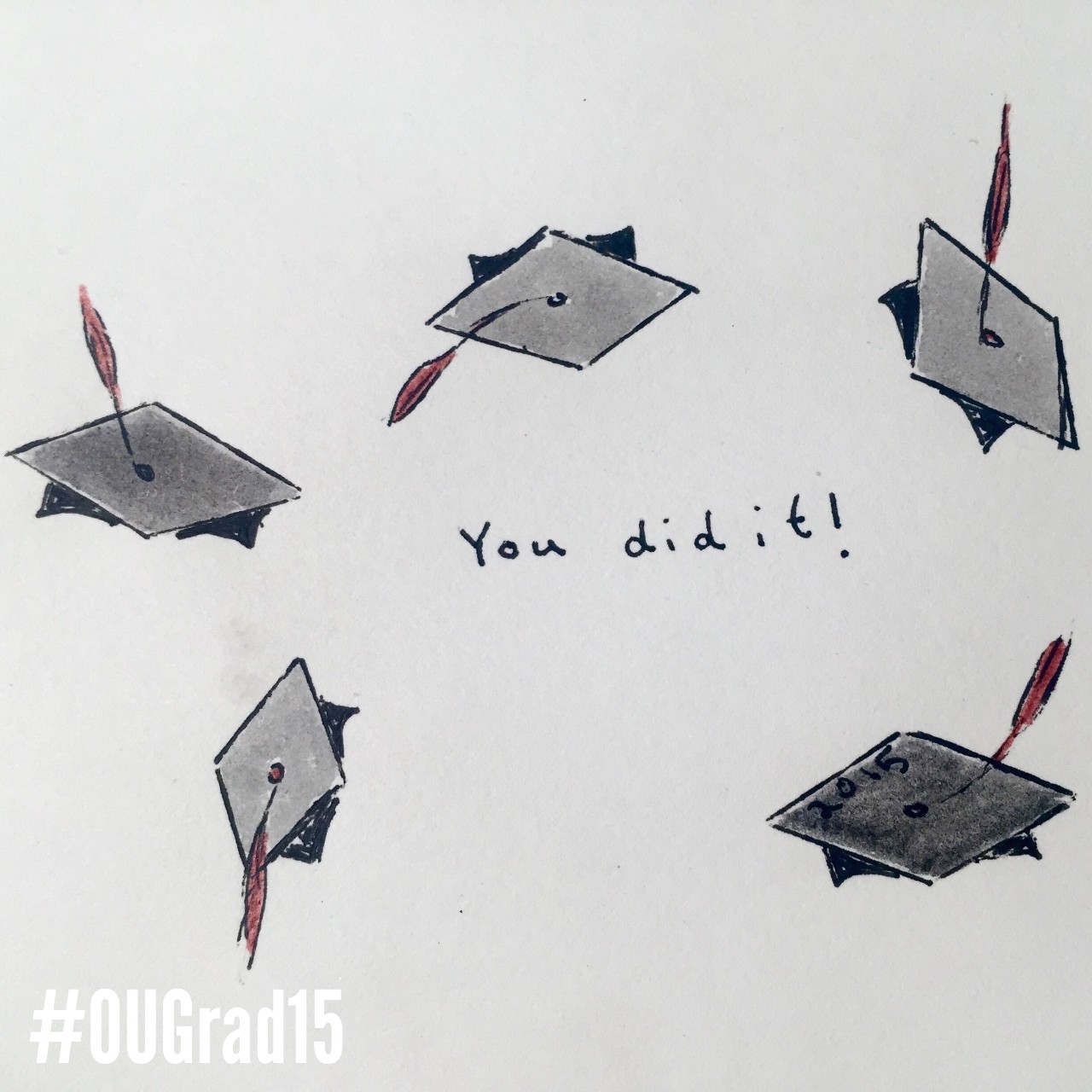 Watercolor of graduation caps in the air