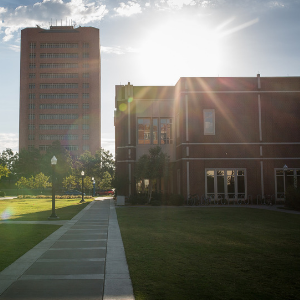 Image of the engineering quad during sunrise