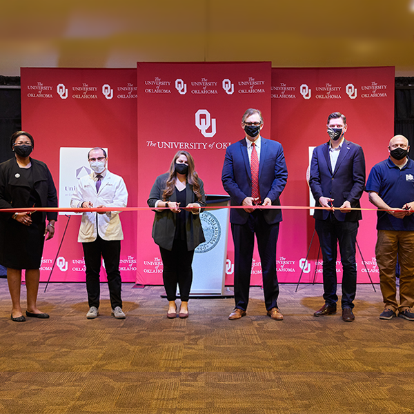 Organizers dedicate the Unity Clinic at Cole Community Center on Friday, Feb. 5. Pictured from left are OU Health Sciences Center Vice Provost for Academic Affairs and Faculty Development Dr. Valerie Williams, Unity Clinic Chair Danial Gebreili, OKC First Church of the Nazarene Administrative and Middle School Pastor Rev. Avarilla Flemming, OKC First Church of the Nazarene Lead Pastor Rev. Jon Middendorf, Oklahoma City Mayor David Holt, and Cole Community Center Director Rev. Mike Laughlin. 